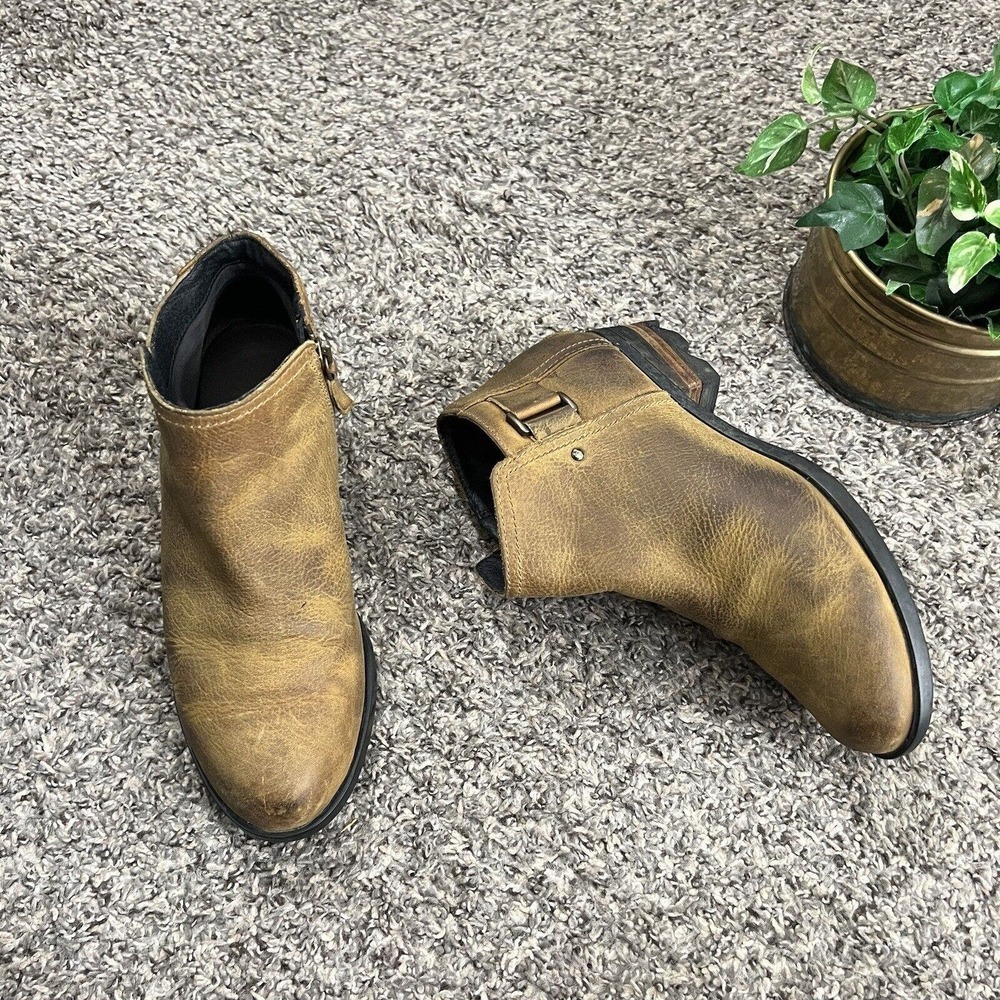 Sorel Lolla Ankle Boots Bootie Womens Size 8 Elk Tan Leather Zip Stacked Heel - Picture 2 of 11